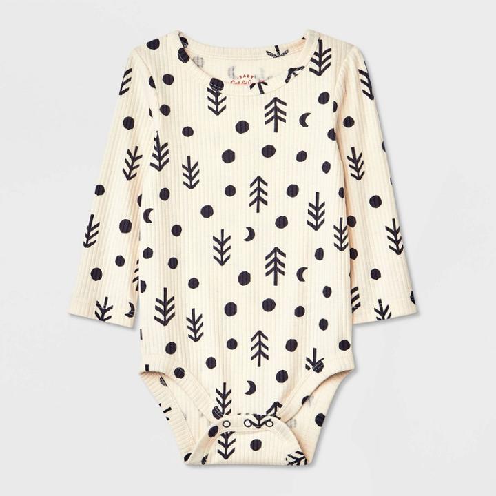 Baby Girls' Tree Dot Ribbed Long Sleeve Bodysuit - Cat & Jack Cream Newborn, Ivory