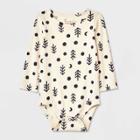 Baby Girls' Tree Dot Ribbed Long Sleeve Bodysuit - Cat & Jack Cream Newborn, Ivory