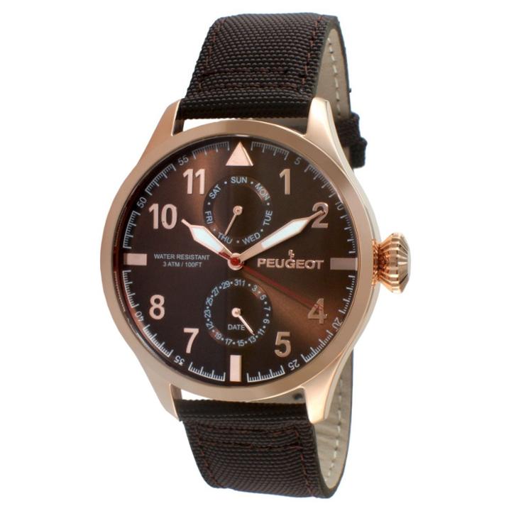 Peugeot Watches Men's Peugeot Round Multifunction Nylon Strap Watch - Brown