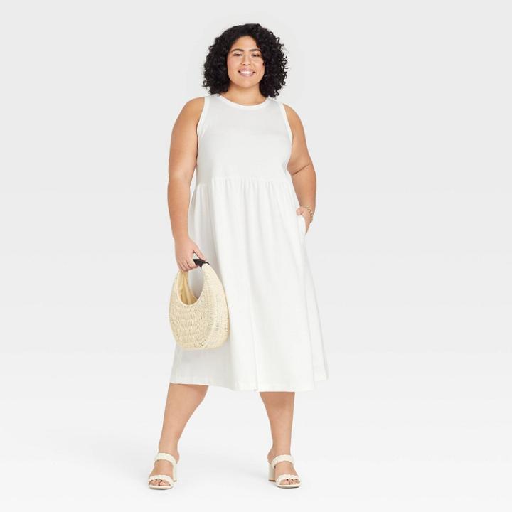 Women's Plus Size Sleeveless Knit Ballet Dress - A New Day White