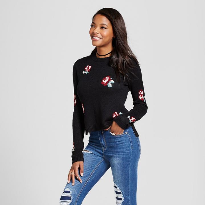 Women's Floral Print Sweater - Xhilaration Black