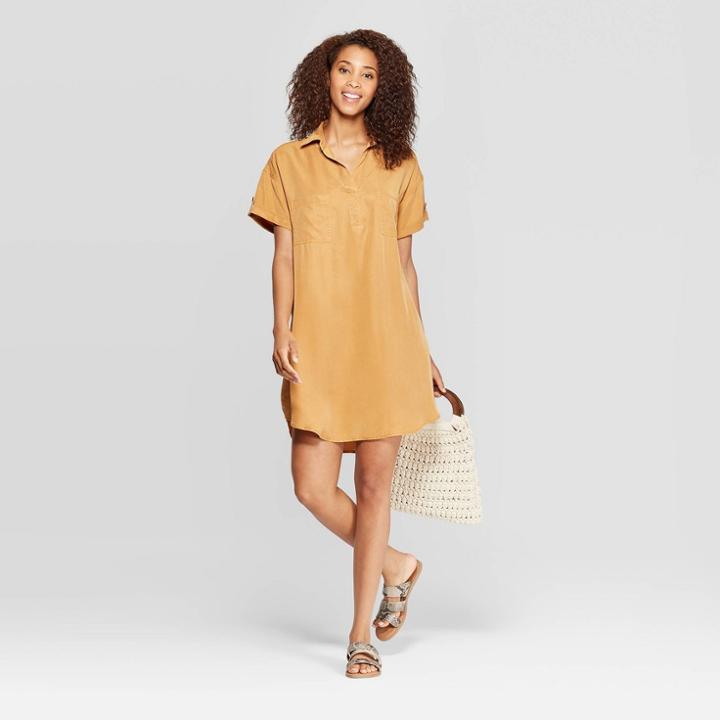 Women's Short Sleeve Collared At Knee Shirtdress - Universal Thread Yellow