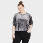 Women's Plus Size Long Sleeve Velvet Cropped Top - Ava & Viv Black X