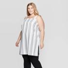 Women's Plus Size Striped Sleeveless Square Neck Stripe Tunic Blouse - Prologue Gray Stripe