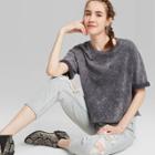 Women's Rolled Cuff Short Sleeve Cropped T-shirt - Wild Fable Gray