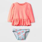 Baby Girls' Long Sleeve Flamingo Rash Guard Set - Cat & Jack Turquoise 3-6m, Infant Girl's, Pink/turquoise