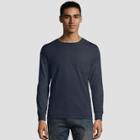 Hanes Men's Long Sleeve 1901 Garment Dyed Pocket T-shirt - Navy (blue)