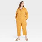 Women's Plus Size Long Sleeve Button-front Boilersuit - Universal Thread Yellow