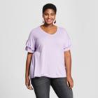 Women's Plus Size Knit Top Ruffle Short Sleeve - Ava & Viv Purple Heather X