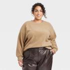 Women's Plus Size Sherpa Pullover Sweatshirt - A New Day Brown