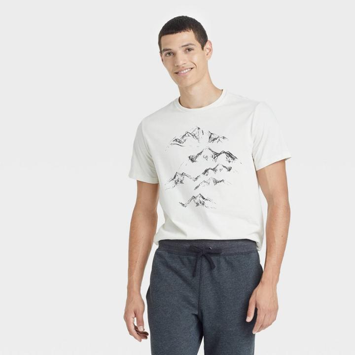 Men's Printed Standard Fit Short Sleeve Crewneck T-shirt - Goodfellow & Co Ivory/tree