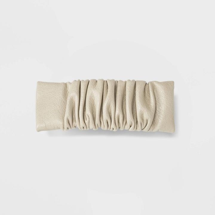 Rouched Faux Leather Barrette Hair Clip - A New Day Ivory