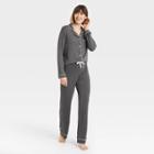 Women's Beautifully Soft Long Sleeve Notch Collar Top And Pants Pajama Set - Stars Above Heathered Gray