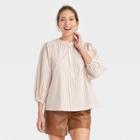 Women's Puff 3/4 Sleeve Blouse - A New Day Cream Striped Xs, Ivory