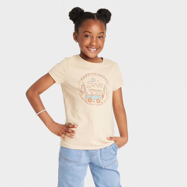 Girls' 'camper' Short Sleeve T-shirt - Cat & Jack Beige