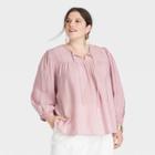 Women's Plus Size Balloon Long Sleeve Blouse - A New Day Light Purple