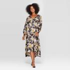 Women's Floral Print Long Sleeve V-neck Tiered Tent Midi Dress - Who What Wear Black S, Women's,