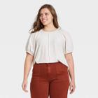 Women's Plus Size Short Sleeve Crewneck Pullover Sweater - Universal Thread Beige