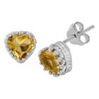 1 1/2 Tcw Tiara Sterling Silver Heart-cut Citrine Crown Earrings