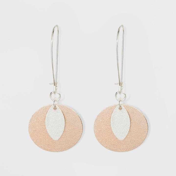 Diamond Dust Coin And Leaf Earrings - A New Day Silver/rose Gold