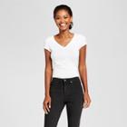 Women's Fitted Short Sleeve V-neck T-shirt - A New Day White