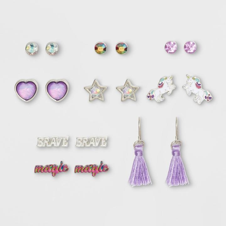 Girls' 9pk Mystical Unicorn Earrings - Cat & Jack Purple