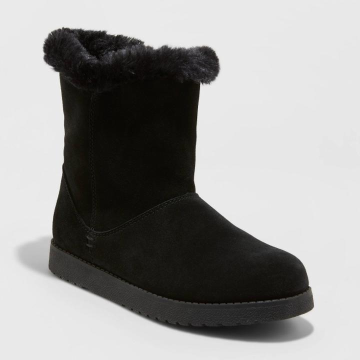 Women's Cat Wide Width Mid Shearling Style Boots - Universal Thread Black
