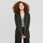 Women's Long Sleeve Rib-knit Cuff Chenille Open Cardigan - A New Day Green M, Women's,