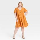 Women's Plus Size Short Sleeve Button-front Tiered Dress - Ava & Viv Yellow