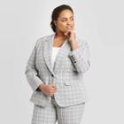 Women's Plus Size Plaid Blazer - A New Day Gray