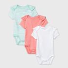 Baby Girls' 3pk Short Sleeve Basic Bodysuit - Cloud Island Coral 3-6m, Pink/blue