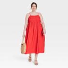 Women's Plus Size Spaghetti Strap Smocked Dress - A New Day Red