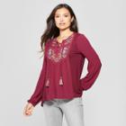 Women's Long Sleeve Embroidered Lace-up Top - Knox Rose Blackberry