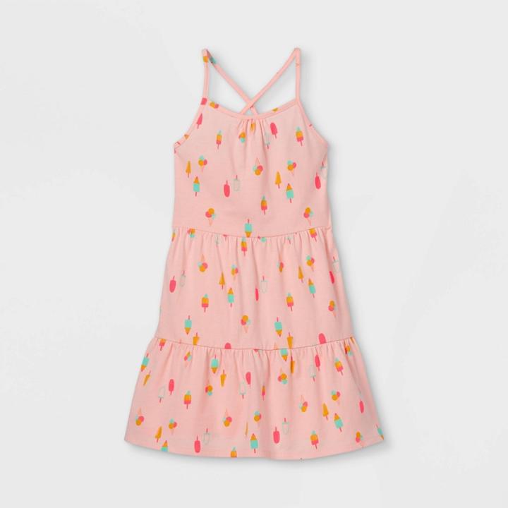 Girls' Printed Tiered Sleeveless Knit Dress - Cat & Jack Powder Pink