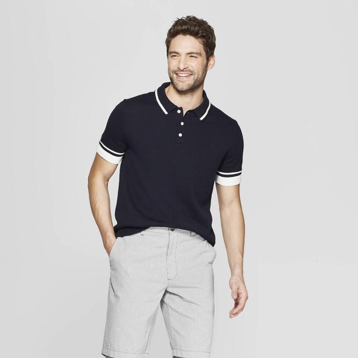 Men's Standard Fit Short Sleeve Sweater Polo Shirt - Goodfellow & Co Navy (blue)