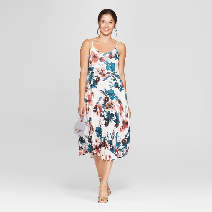 Women's Floral Print Sleeveless Pleated Slip Dress - A New Day Cream