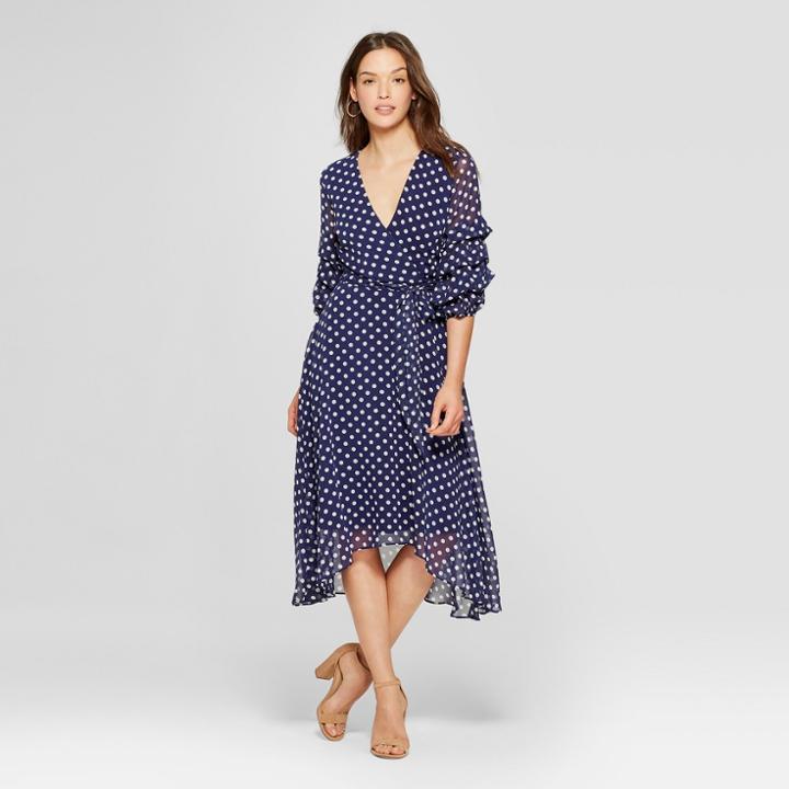 Women's Polka Dot Wrap Dress - Melonie T - Navy