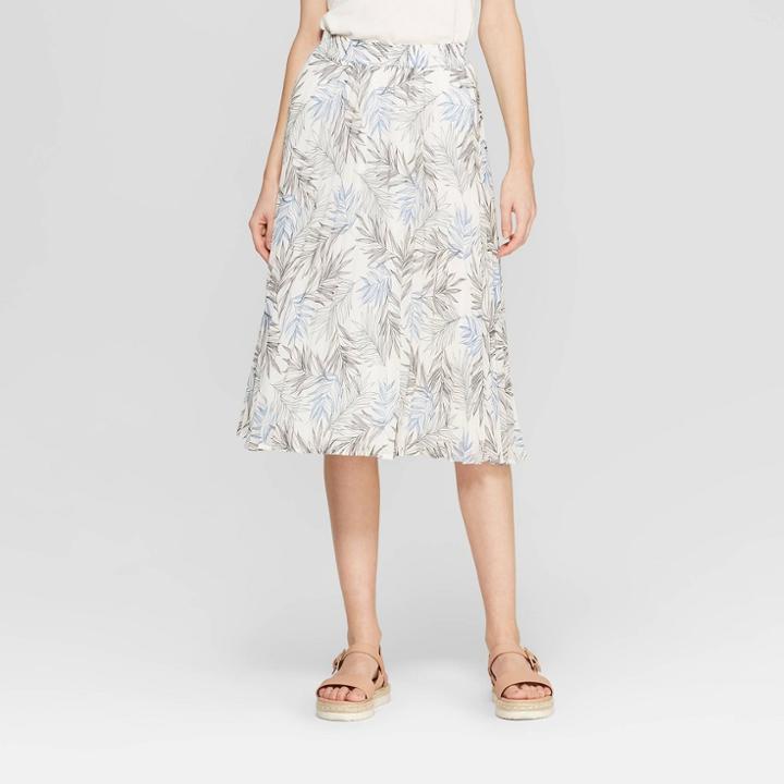 Women's Floral Print A Line Pleated Midi Skirt - A New Day White