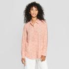 Women's Polka Dot Long Sleeve Collared Button-down Blouse - Prologue Pink