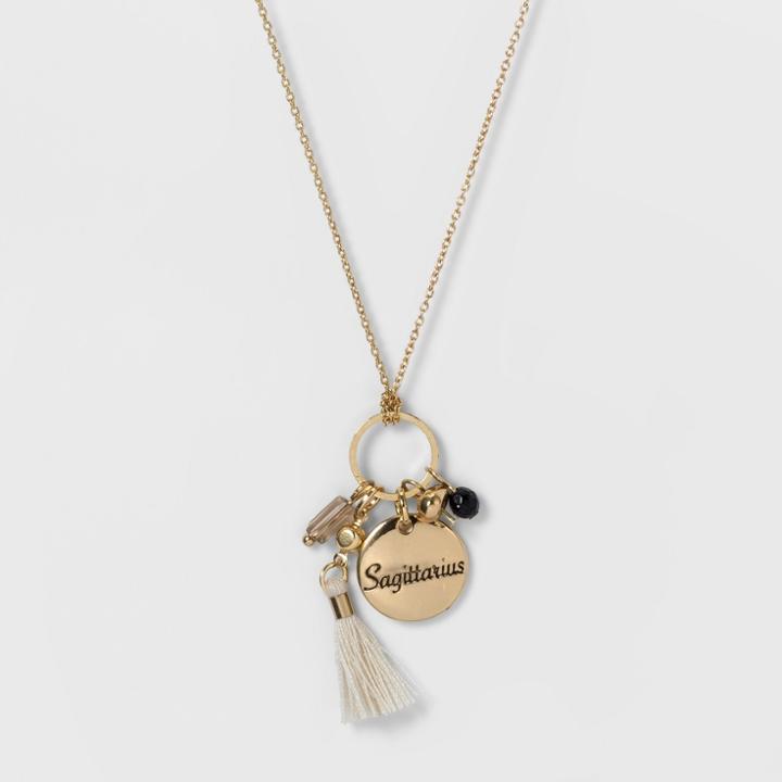 Target Women's Fashion Zodiac Sagittarius Charm Necklace - Gold, Bright Gold Zodiac Sign -