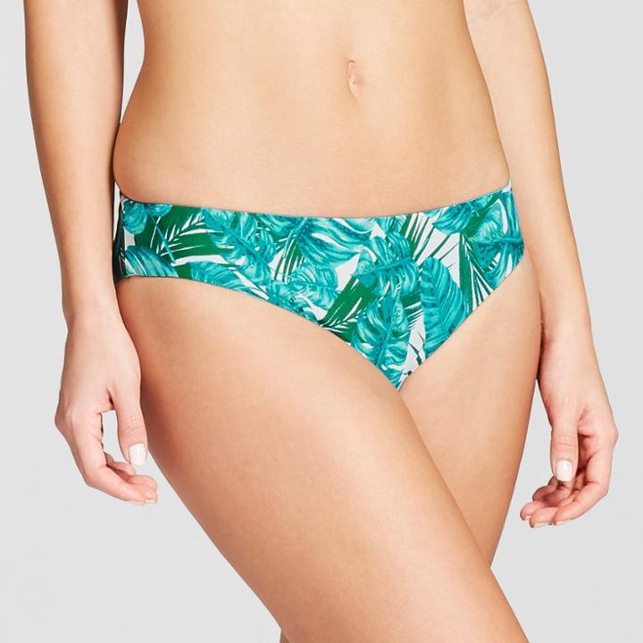 Social Angel Women's Palm Reversible Hipster Bikini Bottom - Palm Green/white