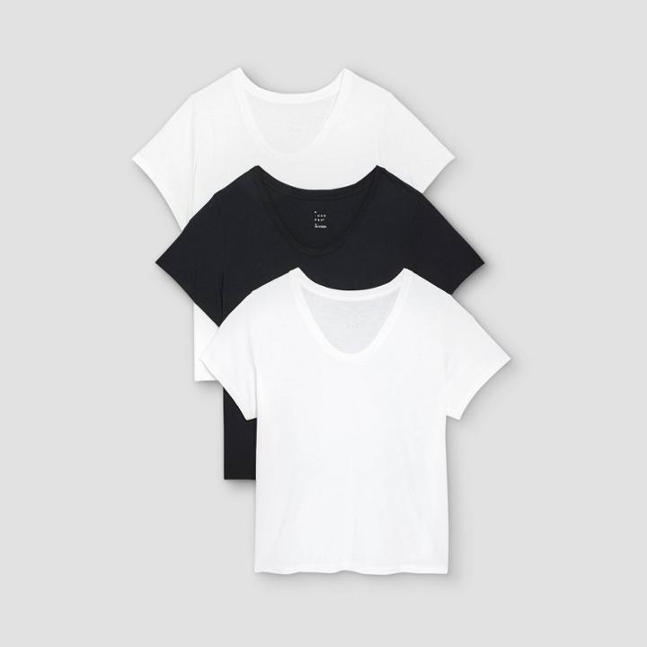Women's Plus Size Short Sleeve Scoop Neck Slim Fit 3pk Bundle T-shirt - A New Day White/white/black