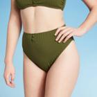Women's Button Front Cheeky High Waist Bikini Bottom - Xhilaration Olive L, Women's, Size: