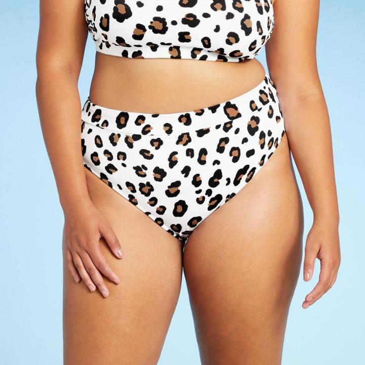 Juniors' Plus Size Ribbed Cheeky High Leg High Waist Bikini Bottom - Xhilaration Multi Animal Print
