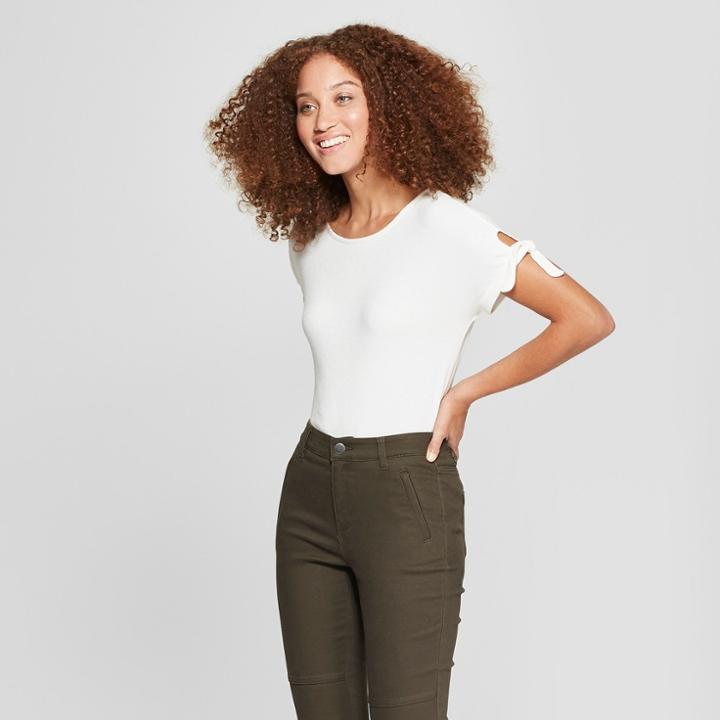 Women's Short Tie Sleeve T-shirt - A New Day White
