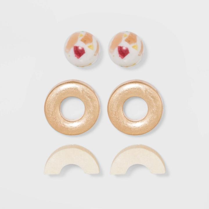 Ball Post Half Moon And Disc Multi Earring Set - Universal Thread White, Women's