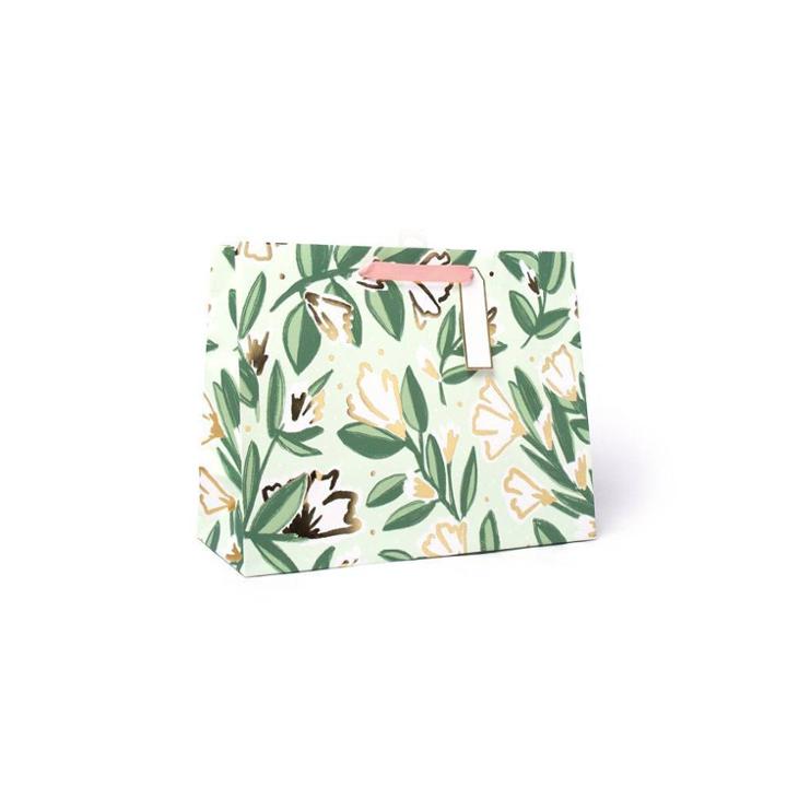 Spritz Large Floral Gift Bag With Foil White/green/gold -