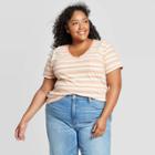 Women's Plus Size Striped Short Sleeve V-neck Monterey T-shirt - Universal Thread Orange