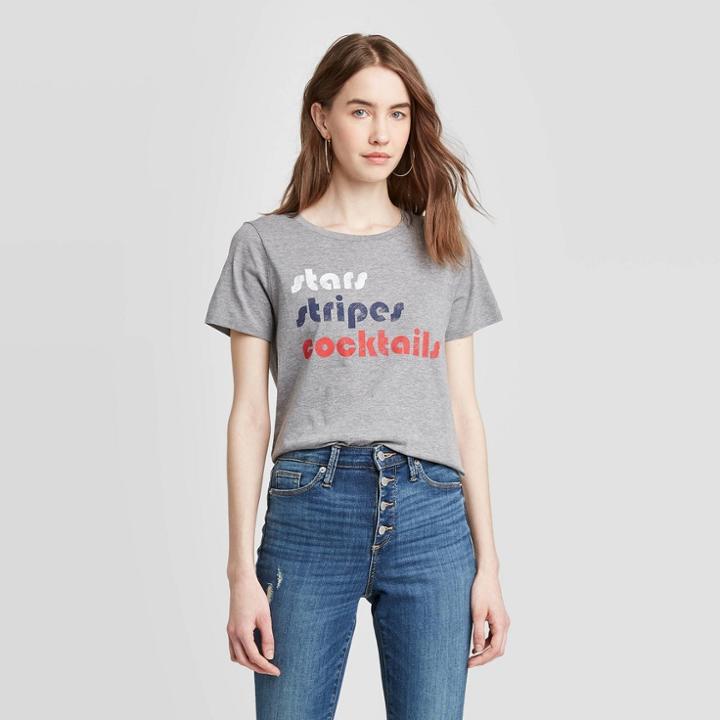 Grayson Threads Women's Stars And Stripes Short Sleeve Graphic T-shirt - Gray