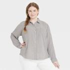 Women's Plus Size Thin Long Sleeve Gauze Button-down Shirt - Universal Thread Black